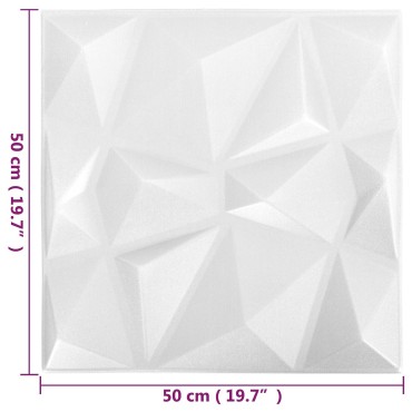 vidaXL Πάνελ τοίχου 12 τμχ. 50 x 50 cm Διαμάντι Άσπρο Φελιζόλ XPS