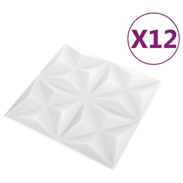 vidaXL Πάνελ τοίχου 12 τμχ. 50 x 50 cm Οριγκάμι Άσπρο Φελιζόλ XPS