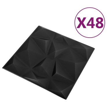 vidaXL Πάνελ τοίχου 48 τμχ. 50 x 50 cm Διαμάντι Μαύρο Φελιζόλ XPS