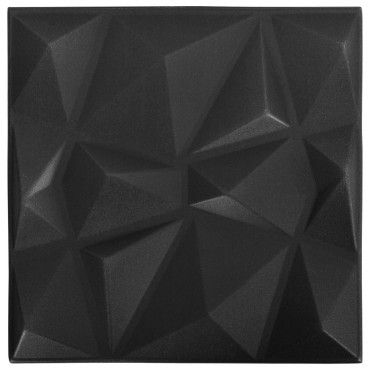 vidaXL Πάνελ τοίχου 48 τμχ. 50 x 50 cm Διαμάντι Μαύρο Φελιζόλ XPS