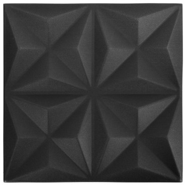 vidaXL Πάνελ τοίχου 24 τμχ. 50 x 50 cm Οριγκάμι Μαύρο Φελιζόλ XPS