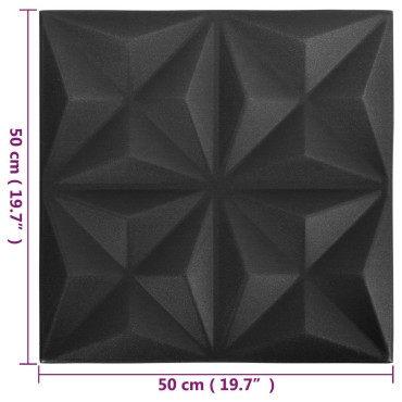 vidaXL Πάνελ τοίχου 48 τμχ. 50 x 50 cm Οριγκάμι Μαύρο Φελιζόλ XPS