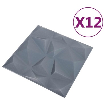 vidaXL Πάνελ τοίχου 12 τμχ. 50 x 50 cm Διαμάντι Γκρι Φελιζόλ XPS