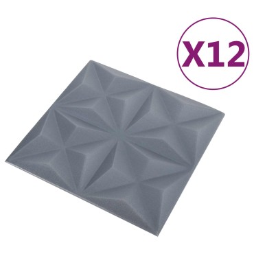 vidaXL Πάνελ τοίχου 12 τμχ. 50 x 50 cm Οριγκάμι Γκρι Φελιζόλ XPS