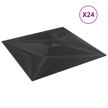vidaXL Πάνελ τοίχου 24 τμχ. 50 x 50 cm Μαύρο Αστέρι Φελιζόλ XPS