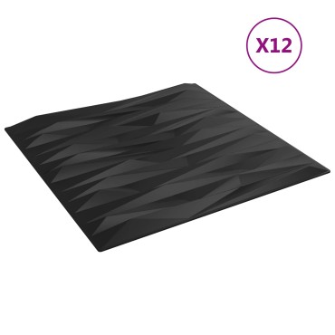 vidaXL Πάνελ τοίχου 12 τμχ. 50 x 50 cm Μαύρη Πέτρα Φελιζόλ XPS