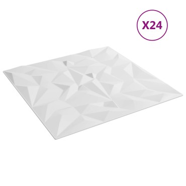 vidaXL Πάνελ τοίχου 24 τμχ. 50 x 50 cm Λευκό Φελιζόλ XPS