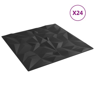 vidaXL Πάνελ τοίχου 24 τμχ. 50 x 50 cm Μαύρο Φελιζόλ XPS