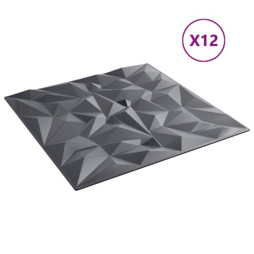 vidaXL Πάνελ τοίχου 12 τμχ. 50 x 50 cm Αμέθυστος Γκρι Φελιζόλ XPS