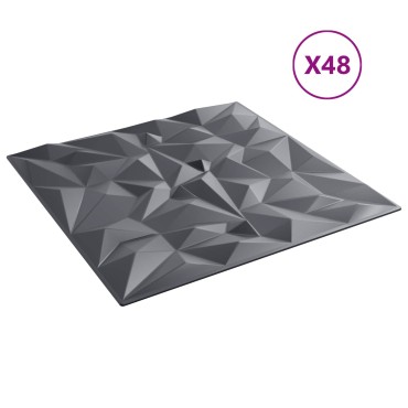 vidaXL Πάνελ τοίχου 48 τμχ. 50 x 50 cm Αμέθυστος Γκρι Φελιζόλ XPS