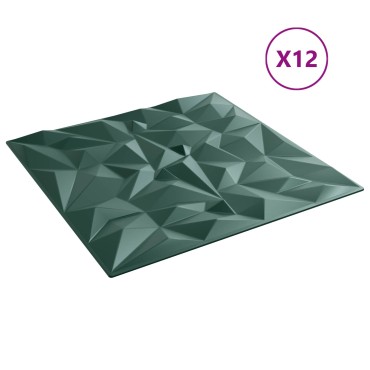 vidaXL Πάνελ τοίχου 12 τμχ. 50 x 50 cm Αμέθυστος Πράσινο Φελιζόλ XPS