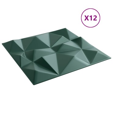 vidaXL Πάνελ τοίχου 12 τμχ. 50 x 50 cm Διαμάντι Πράσινο Φελιζόλ XPS