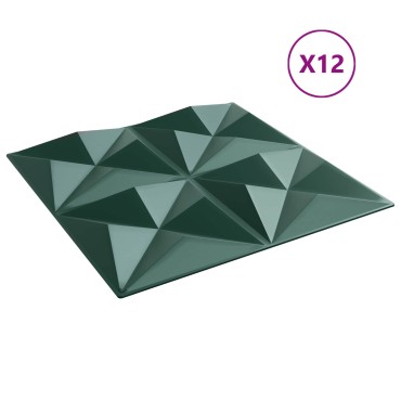 vidaXL Πάνελ τοίχου 12 τμχ. 50 x 50 cm Οριγκάμι Πράσινο Φελιζόλ XPS