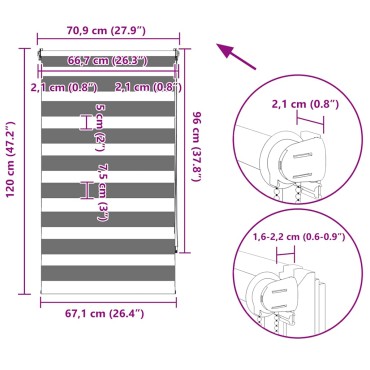 vidaXL Στόρι Ζέβρα 70,9 x 120 εκ. Πλάτος Υφάσματος 66,7 εκ. Καφέ