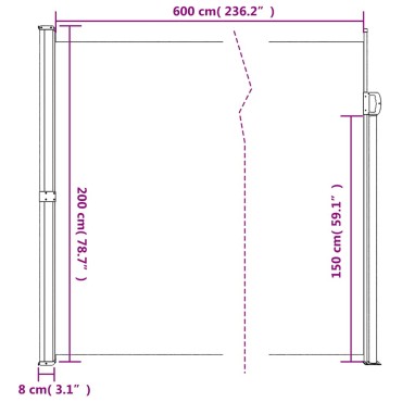 vidaXL Σκίαστρο Πλαϊνό Συρόμενο Μαύρο 200 x 600 εκ.
