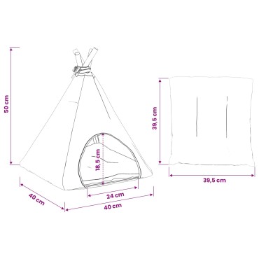 vidaXL Teepee για κατοικίδια με μαξιλάρι 40 x 40 x 50 cm Πολυεστέρας