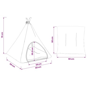 vidaXL Teepee για κατοικίδια με μαξιλάρι 60 x 60 x 70 cm Πολυεστέρας