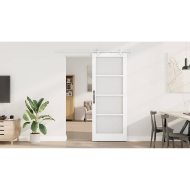 vidaXL Συρόμενη Πόρτα 83 x 211 εκ. Μασίφ ξύλο πεύκου και γυαλί Λευκό