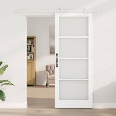 vidaXL Συρόμενη Πόρτα 83 x 211 εκ. Μασίφ ξύλο πεύκου και γυαλί Λευκό