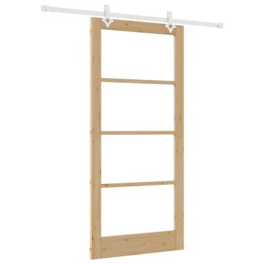 vidaXL Συρόμενη Πόρτα Φυσικό 93 x 202 cm Μασίφ ξύλο πεύκου και γυαλί