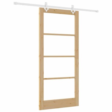 vidaXL Συρόμενη Πόρτα Φυσικό 93 x 202 cm Μασίφ ξύλο πεύκου και γυαλί
