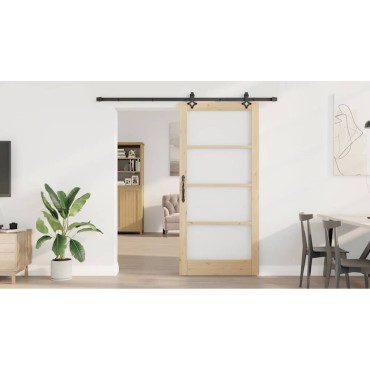 vidaXL Συρόμενη Πόρτα Φυσικό 93 x 202 cm Μασίφ ξύλο πεύκου και γυαλί