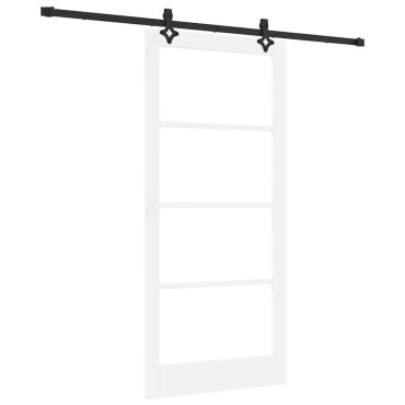 vidaXL Συρόμενη Πόρτα Λευκό 93 x 202 cm Μασίφ ξύλο πεύκου και γυαλί