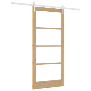 vidaXL Συρόμενη Πόρτα Φυσικό 93 x 202 cm Μασίφ ξύλο πεύκου και γυαλί