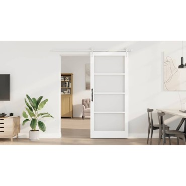 vidaXL Συρόμενη Πόρτα 93 x 211 εκ. Μασίφ ξύλο πεύκου και γυαλί Λευκό