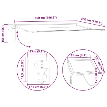 vidaXL Χειροκίνητη αναδιπλούμενη τέντα με LED 5 x 3 m