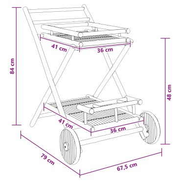 vidaXL Τρόλεϊ Υπηρεσίας με Ρόδες Φυσικό 79x67,5x84cm Μπαμπού