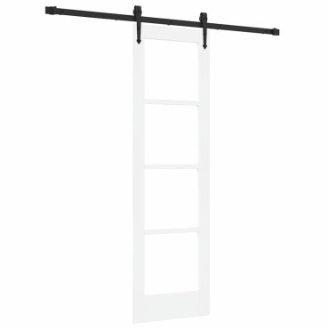 vidaXL Συρόμενη Πόρτα Λευκό 61 x 198,5 εκ. Μασίφ ξύλο πεύκου και γυαλί