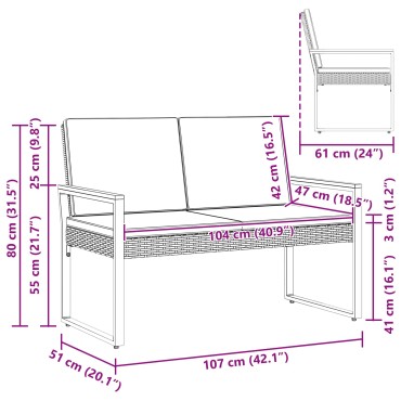 vidaXL Εξωτερικός πάγκος 2 -Seater 107x61x80cm συνθετικό ρατάν