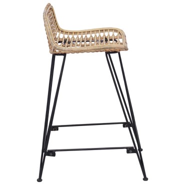 vidaXL Μπαρ σκαμπό 2 τεμ. Φυσικό 44x45x76cm Ράτταν και Χάλυβας