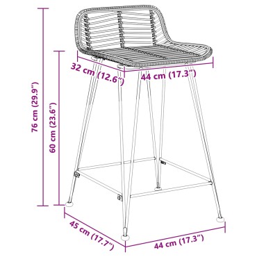 vidaXL Μπαρ σκαμπό 2 τεμ. Φυσικό 44x45x76cm Ράτταν και Χάλυβας