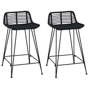 vidaXL Μπαρ σκαμπό 2 τεμ. Μαύρο 44x45x76cm Ράτταν και Χάλυβας