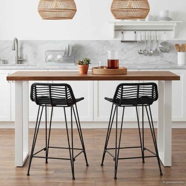 vidaXL Μπαρ σκαμπό 2 τεμ. Μαύρο 44x45x76cm Ράτταν και Χάλυβας