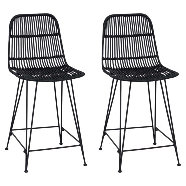vidaXL Μπαρ σκαμπό 2 τεμ. Μαύρο 44x54x96cm Ράτταν και Χάλυβας