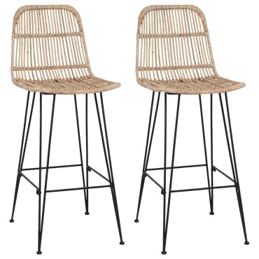 vidaXL Μπαρ σκαμπό 2 τεμ. Φυσικό 44x55x109cm Ράτταν και Χάλυβας