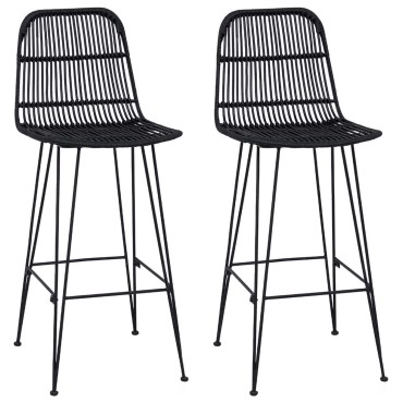 vidaXL Μπαρ σκαμπό 2 τεμ. Μαύρο 44x55x109cm Ράτταν και Χάλυβας