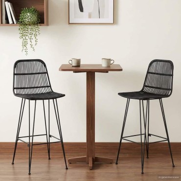 vidaXL Μπαρ σκαμπό 2 τεμ. Μαύρο 44x55x109cm Ράτταν και Χάλυβας