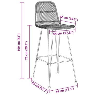 vidaXL Μπαρ σκαμπό 2 τεμ. Μαύρο 44x55x109cm Ράτταν και Χάλυβας