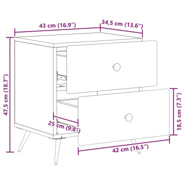 vidaXL Κομοδίνο Καπνισμένο Ξύλο Δρυός 43x34,5x47,5 εκ 1 τεμ.
