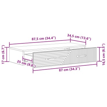 vidaXL Τραπεζάκι Τοίχου 87,5x34,5x17cm Επεξεργασμένο Ξύλο Μαύρο