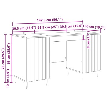 vidaXL Γραφείο με ράφι Καπνισμένο Ξύλο Δρυός 142,5x50x75cm 1 τεμ.