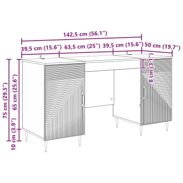 vidaXL Γραφείο Μαύρο 142,5x50x75cm Επεξεργασμένο Ξύλο 1 τεμ.
