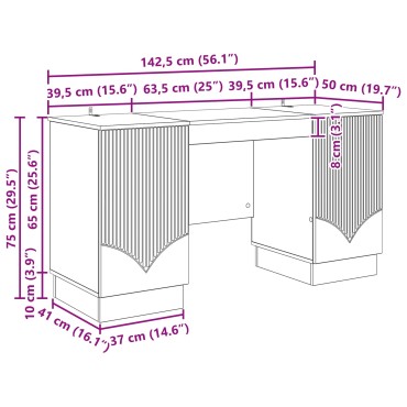 vidaXL Γραφείο Μαύρο 142,5x50x75cm Επεξεργασμένο Ξύλο 1 τεμ.