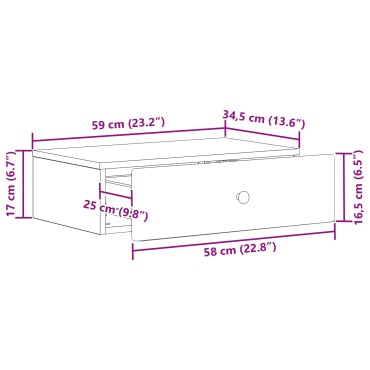 vidaXL Τραπεζάκι Τοίχου Μαύρο 59x34,5x17cm Επεξεργασμένο Ξύλο