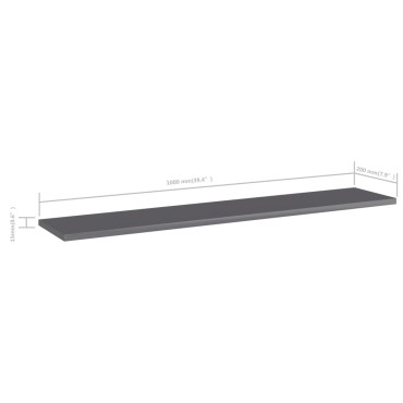 vidaXL Ράφια Βιβλιοθήκης 4 τεμ. Γυαλ. Γκρι 100x20x1,5cm Μοριοσανίδα