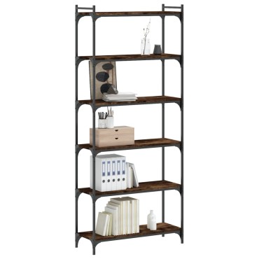 vidaXL Βιβλιοθήκη 6 Επιπέδων Καπνιστή Δρυς 80x30x188cm Επεξεργ. Ξύλο 1 τεμ.